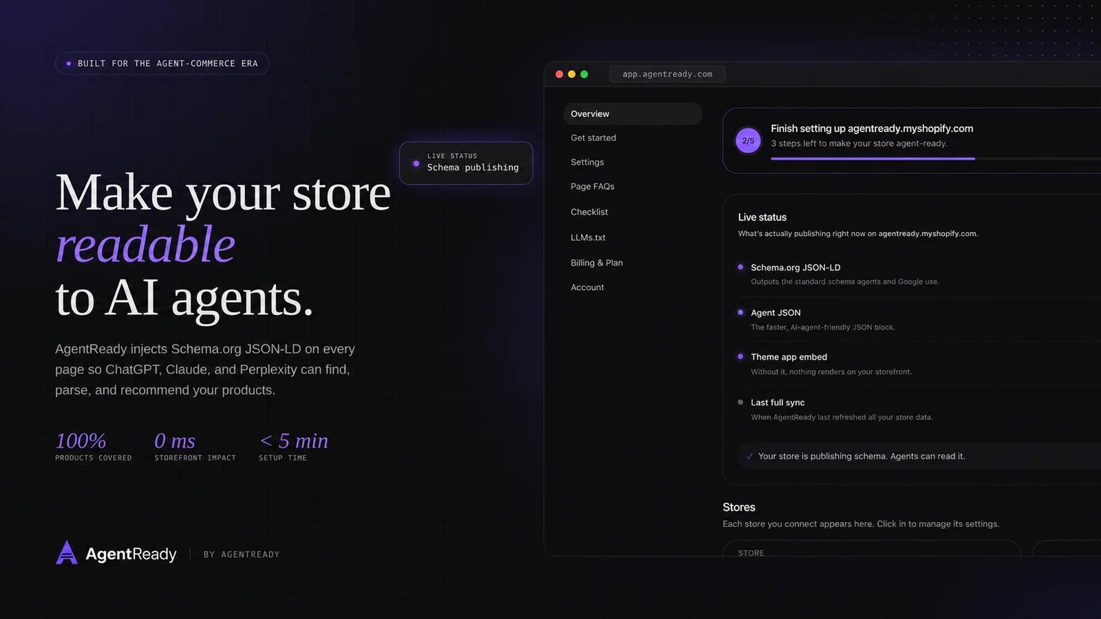 Home — See your store's agent status at a glance